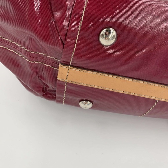 TOD'S Shoulder Hand Bag Purple Maroon PVC Leather Brown Accents Purse Pocketbook - Picture 3 of 16